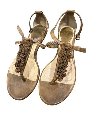 Frye Leather Brown Flower T-Strap Leather Sandals - Women, size 7